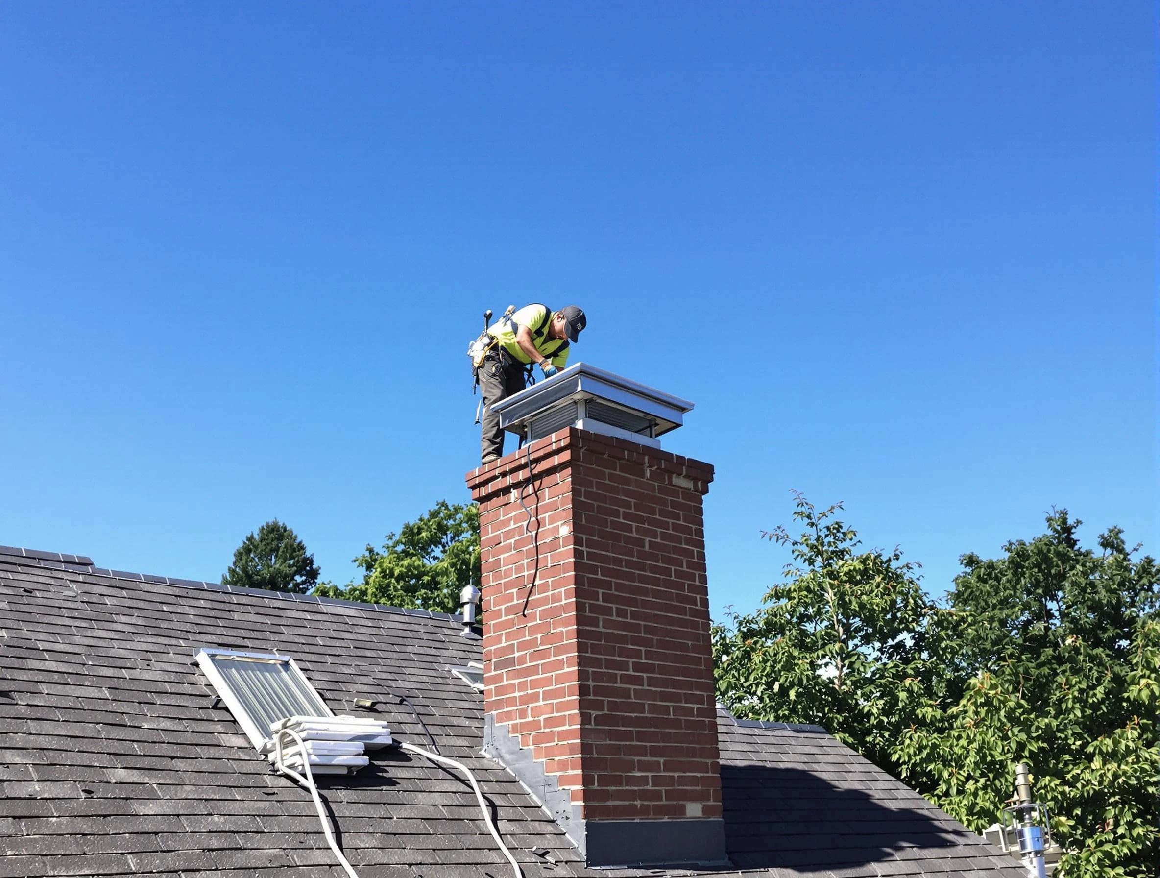 City of Orange Chimney Sweep technician measuring a chimney cap in City of Orange, NJ