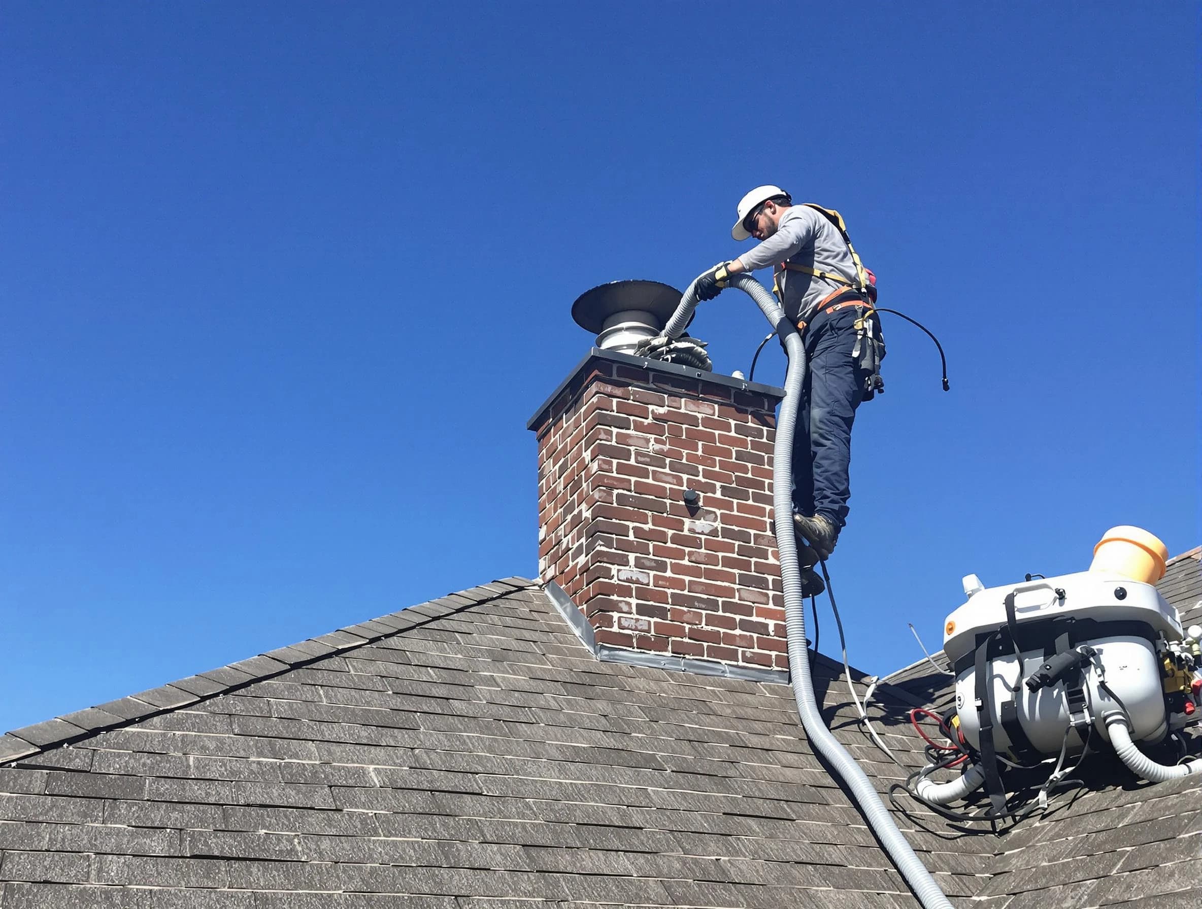 Dedicated City of Orange Chimney Sweep team member cleaning a chimney in City of Orange, NJ