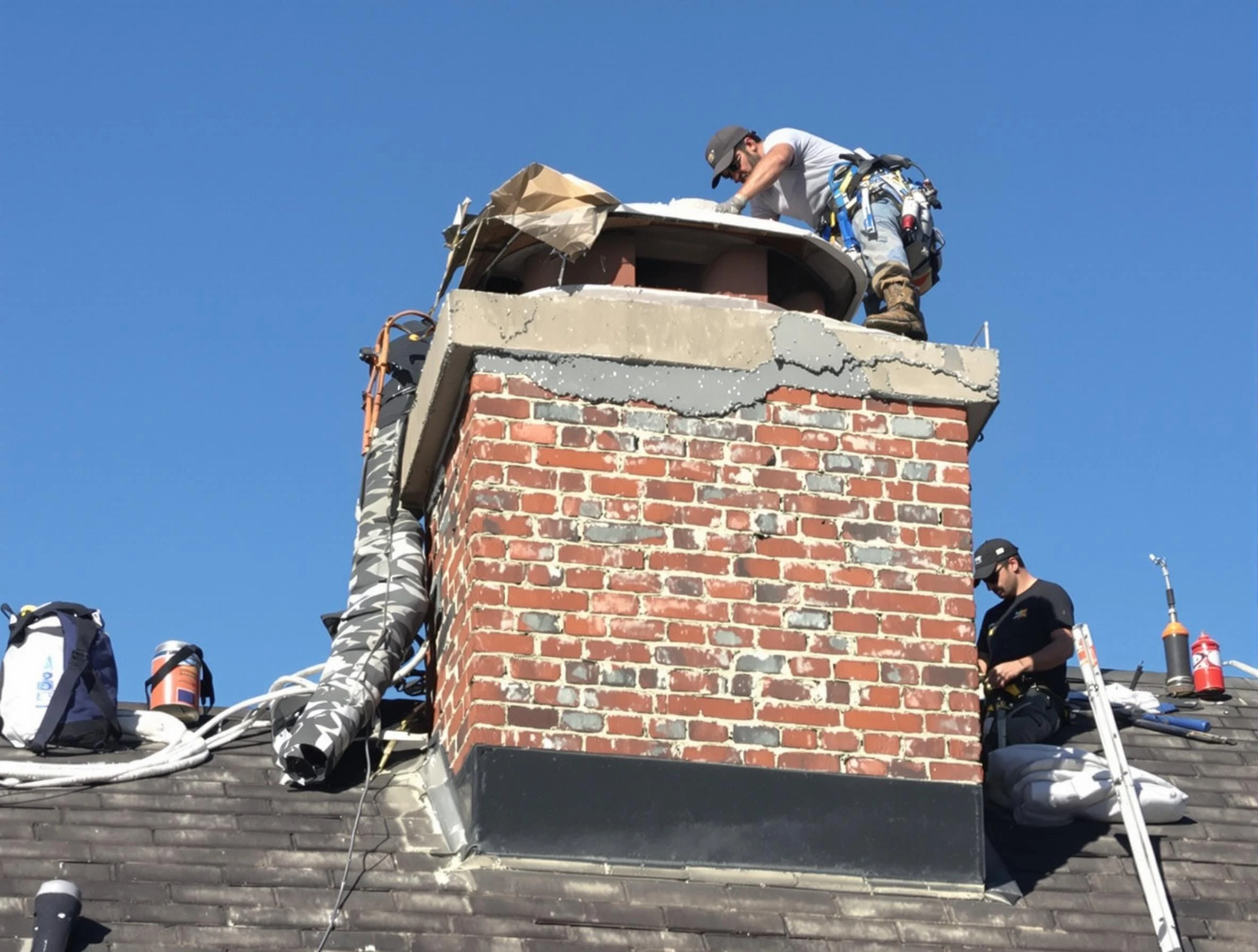 City of Orange Chimney Sweep installing a custom chimney crown in City of Orange, NJ