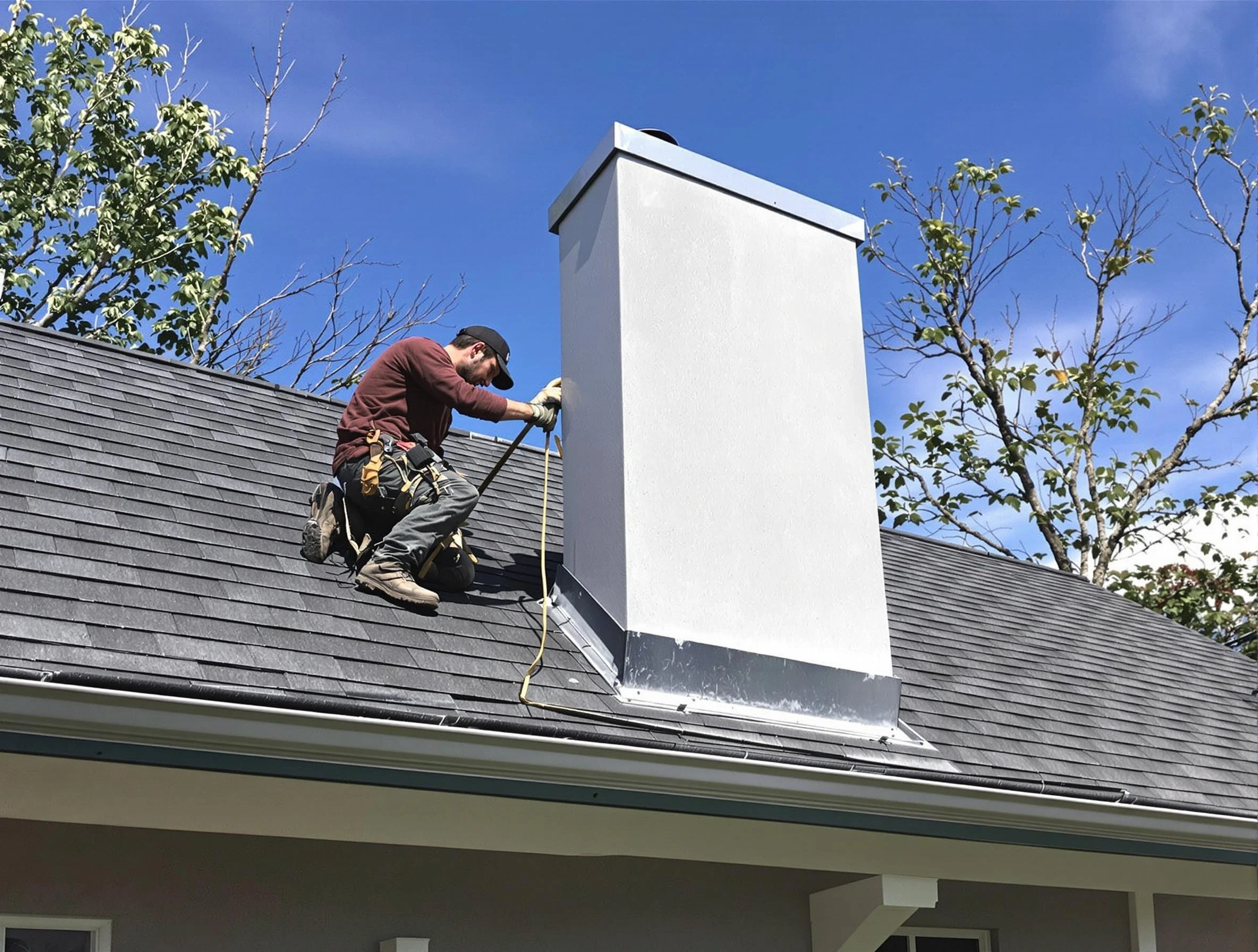 City of Orange Chimney Sweep team member finishing chimney construction in City of Orange, NJ