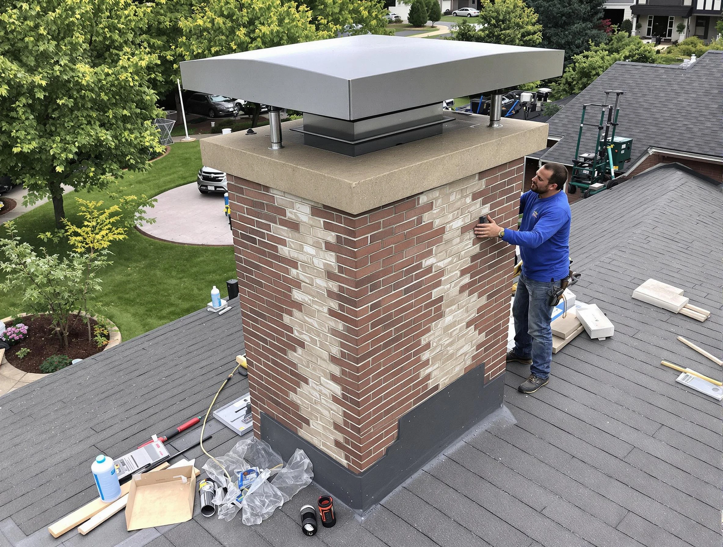 City of Orange Chimney Sweep team working on a custom chimney remodel in City of Orange, NJ