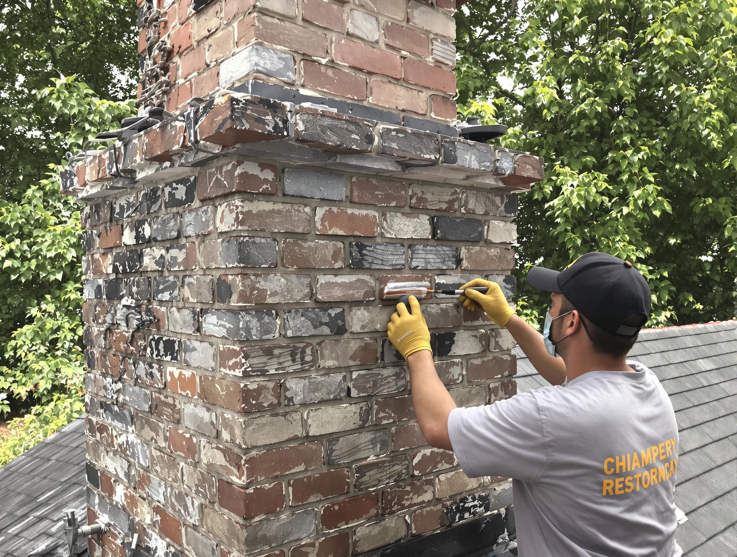 In-progress chimney restoration by City of Orange Chimney Sweep in City of Orange, NJ