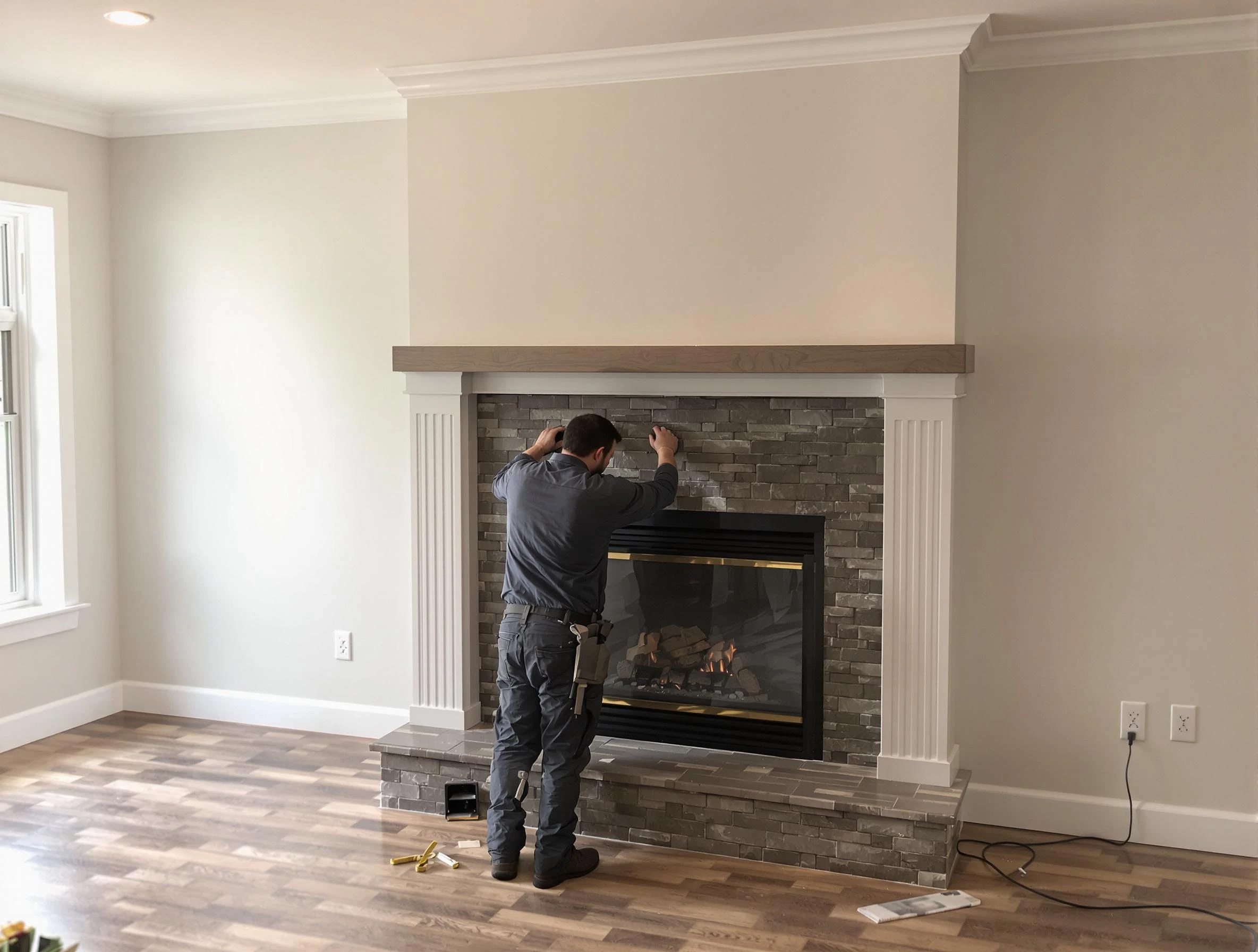 City of Orange Chimney Sweep finishing a custom fireplace install in City of Orange, NJ